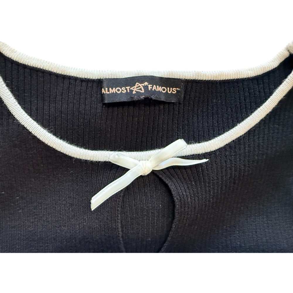 Almost Famous Black and White Bow Accent Long Sleeve Top - Picture 5 of 5